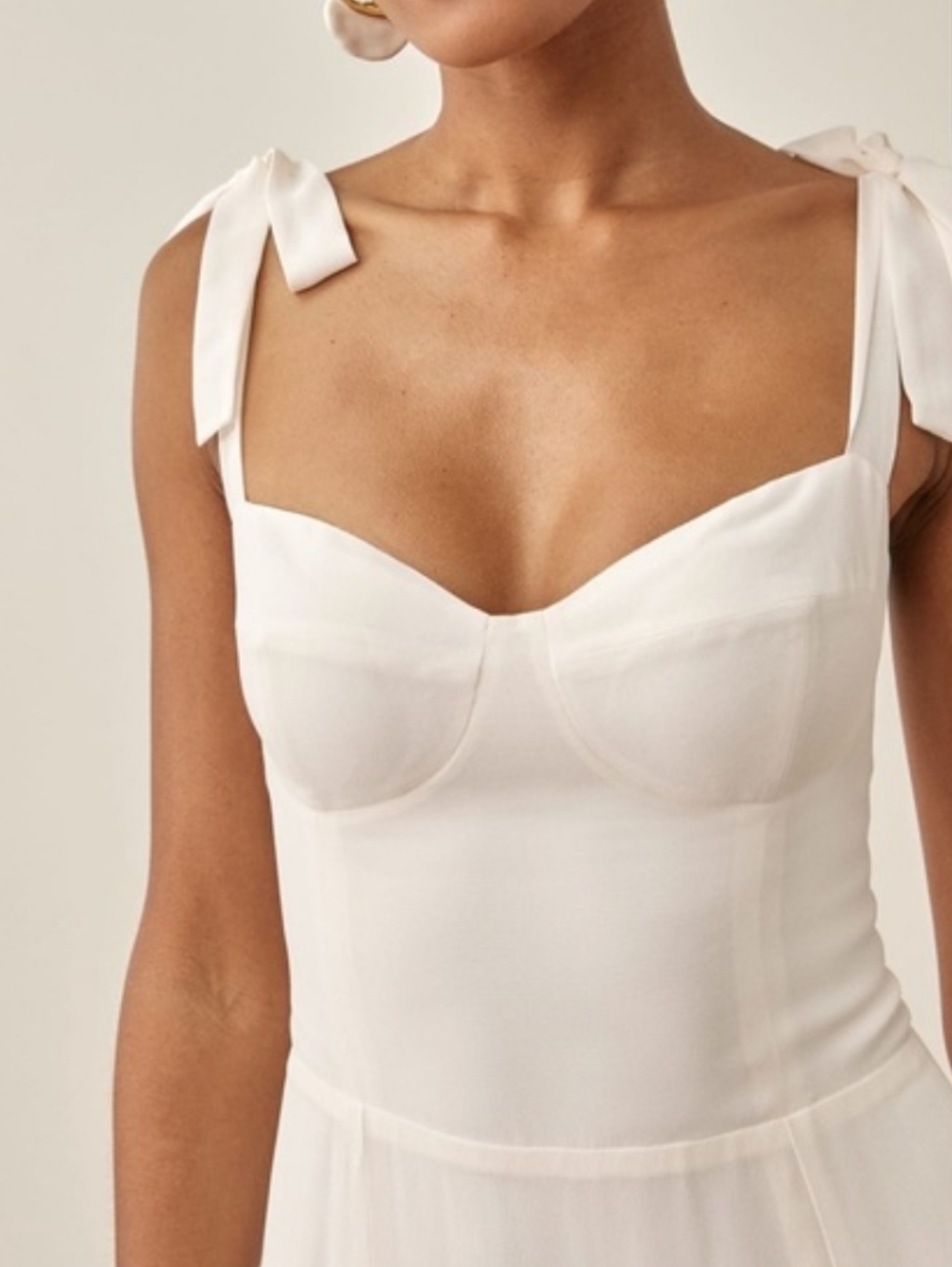 NWT Reformation Nadira Dress in Ivory Sweetheart Neckline Shoulder Strap Ties - Picture 3 of 14